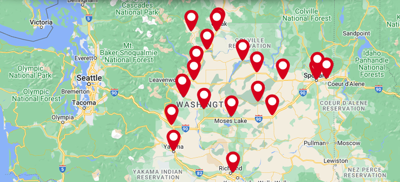map with pins of branch locations